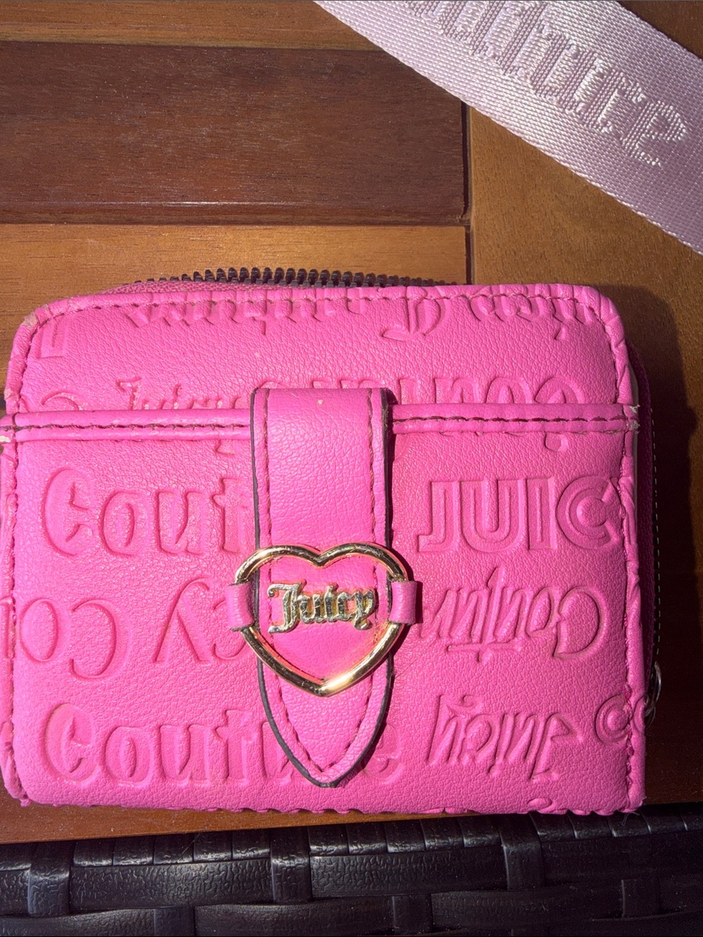 Juicy Couture Hot Pink Embossed Heart Logo Zip Wallet